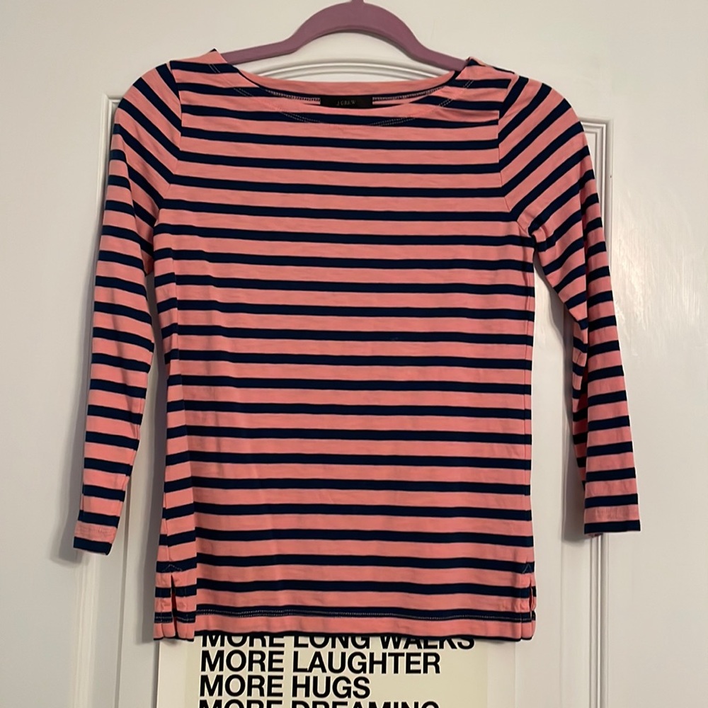 J. Crew Pink and Navy Blue Striped 3/4 Sleeve Shirt Size XXXS